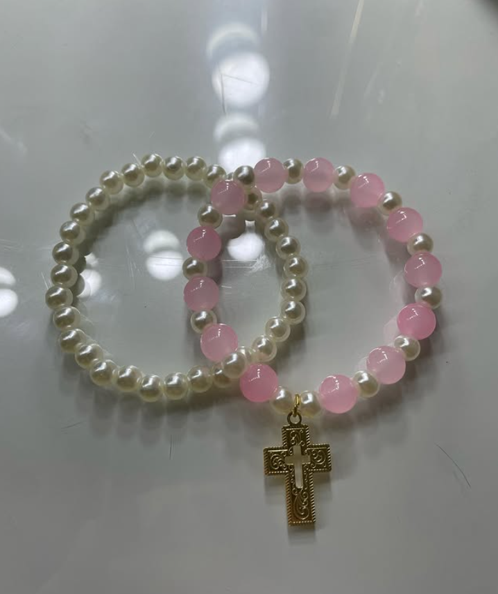Rosa/Weißes Armband und Weißes Armband