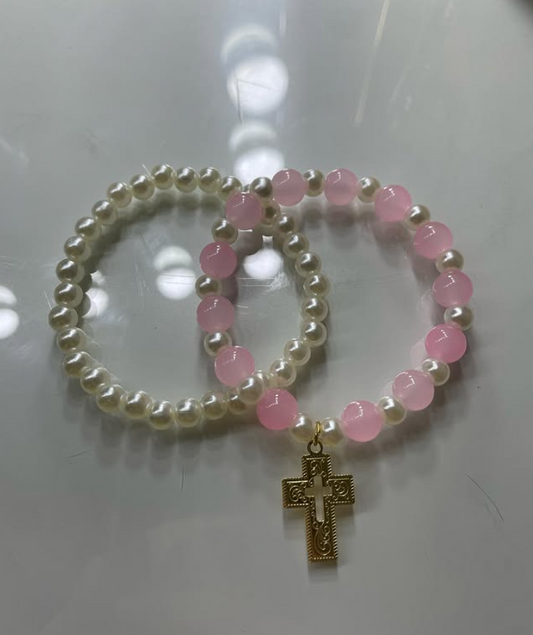 Rosa/Weißes Armband und Weißes Armband